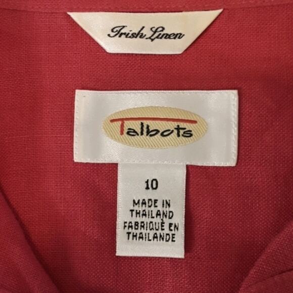Women Sz 10 Red 100% Irish Linen Fairy Long Sleeve Button Up Pockets Talbots Top - Picture 3 of 10